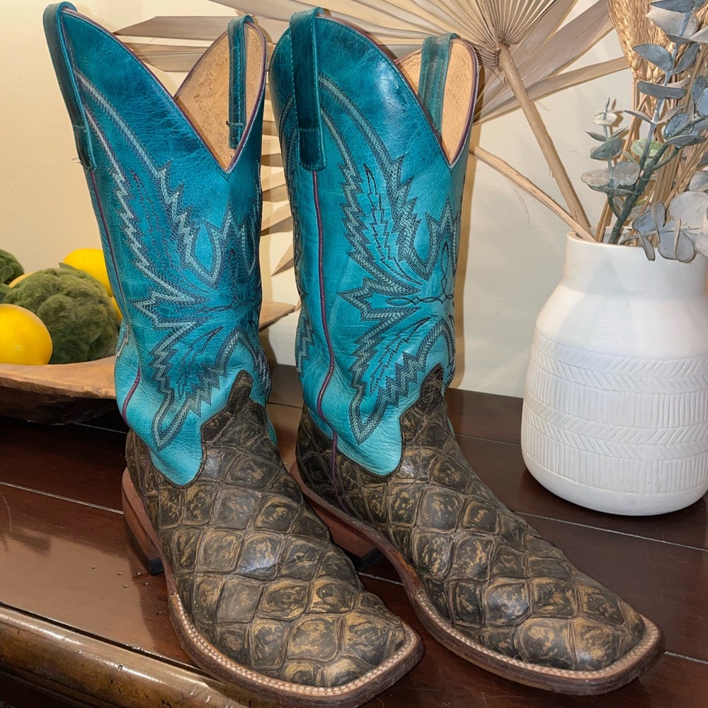 Macie Bean Turquoise and Brown Faux Fish Women's Boots